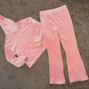 Btween girls size 8 Pink Velour soft hooded top and flare pants 2-set